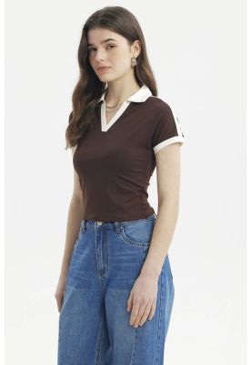Imagen 2 del producto Polera Mujer Color Cuello Polo Café Oscuro