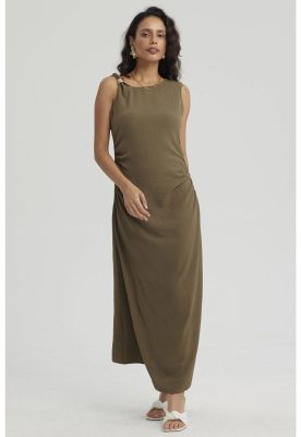 Imagen 1 del producto Vestido Mujer Largo Asimétrico Textura Verde Olivo