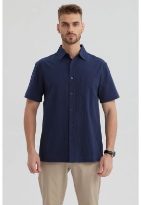 Camisa Hombre Lisa Azul Marino