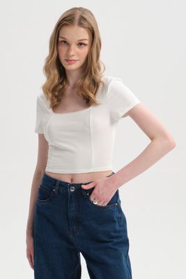 Polera Mujer Amarras Espalda Crudo