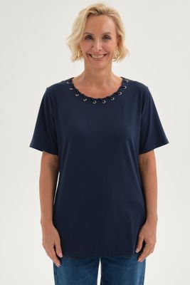 Polera Mujer Detalle Cuello Azul
