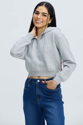 Imagen 2 del producto Polerón Mujer Medio Zipper Crop Gris Melange