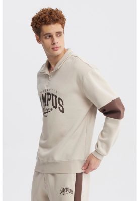 Imagen 2 del producto Polerón Hombre Oversize Half Zipper Beige