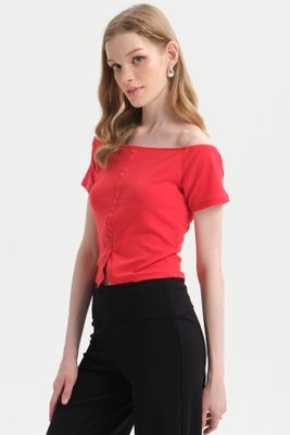 Imagen 2 del producto Polera Mujer Bardot Botones Rojo