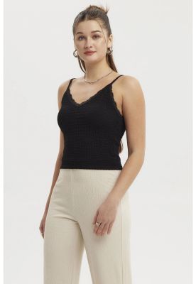 Imagen 2 del producto Peto Mujer Texturizado Encaje En Escote Negro