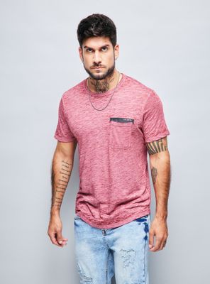 Polera Long Fit Tela Desgastada con Bolsillo
