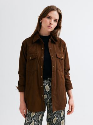 Blusa Sobrecamisa Efecto Gamuza con Broches Metálicos
