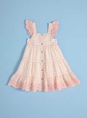 Vestido a Cuadros con Vuelos y Broderie