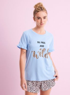 Polera Pijama Estampada con Vuelos en Mangas