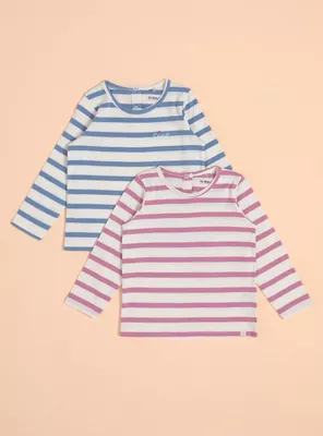 Polera Bipack Rayadas con Pequeño Bordados