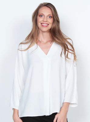 Blusa Manga 3/4 Sólido Escote V
