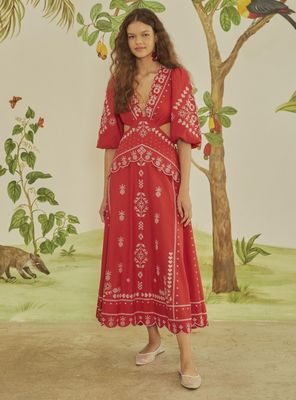 Vestido Largo Manga Abullonada y Aperturas