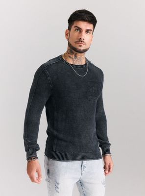 Sweater Punto Arroz Lavado Bolsillo Falso