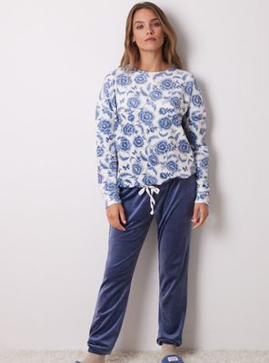 Pijama Largo Terciopelo Elástico Suave