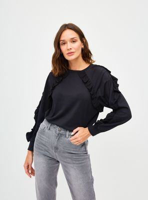 Polera Detalle de Vuelos Cuello Redondo