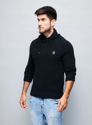 Sweater Punto Texturado Cuello Alto Cruzado