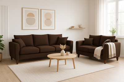 Sofá 3 y 2 Cuerpos Porter en Tela Cafe, Set para Living