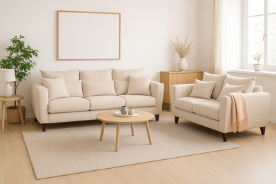 Sofá 3 y 2 Cuerpos Palais en Tela Beige, Set para Living