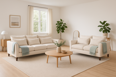 Sofá 3 y 2 Cuerpos Petra en Tela Beige, Set para Living