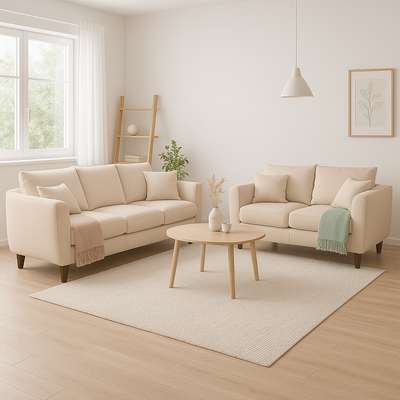 Sofá 3 y 2 Cuerpos Porter en Tela Beige, Set para Living