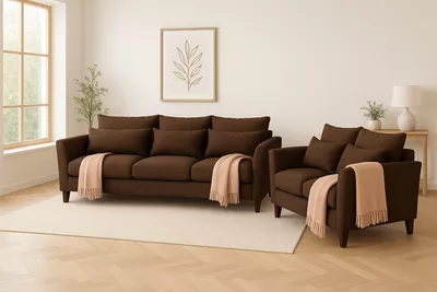 Imagen 1 del producto Sofá 3 y 2 Cuerpos Petra en Tela Cafe, Set para Living