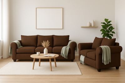 Sofá 3 y 2 Cuerpos Pavia en Tela Cafe, Set para Living