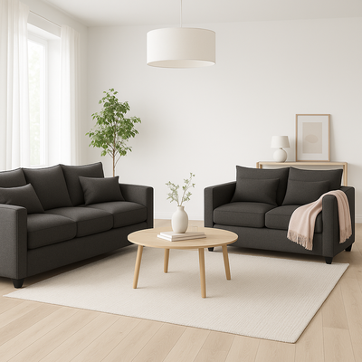 Sofá 3 y 2 Cuerpos Pipa en Tela gris, Set para Living