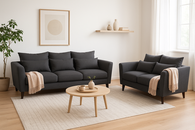 Sofá 3 y 2 Cuerpos Palais en Tela gris, Set para Living