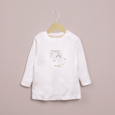 Polera manga larga blanca con rayas de niño