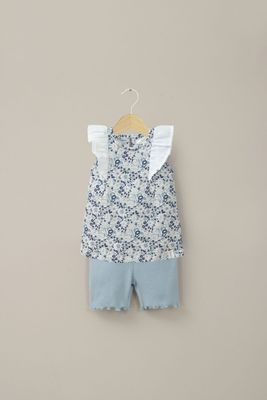 Conjunto calza y polera  azul de niña