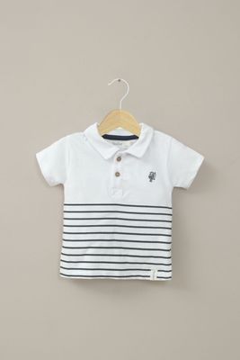 Polera manga corta rayas blanca de niño