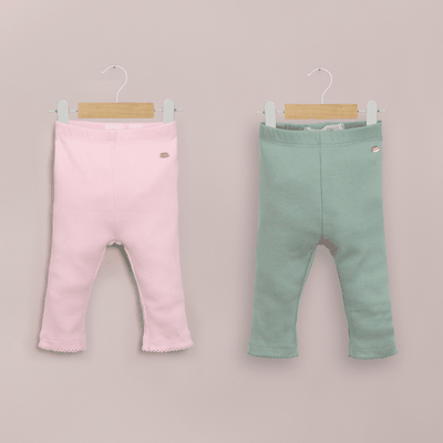 Pack 2 calzas verde menta y rosada de niña