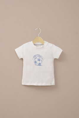 Polera manga corta blanca pelota de niño