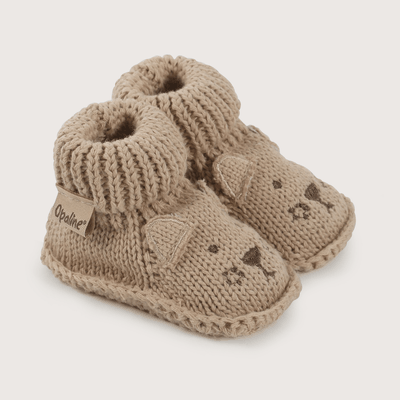 Pantufla bebe tejida café de niño