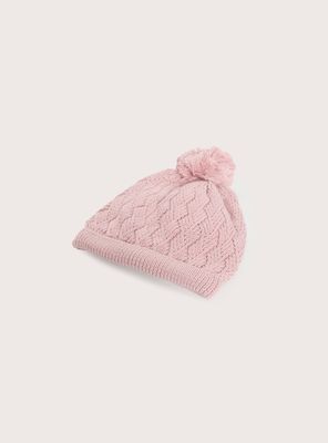 Imagen 2 del producto Gorro tejido para niña color rosa con pompón
