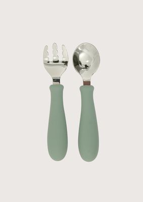Imagen 2 del producto Set cuchara y tenedor silicona acero giratorios verde