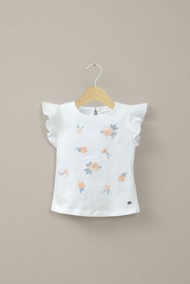Polera manga corta bordada blanca de niña