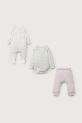 Imagen 2 del producto Conjunto 3 piezas osito, body y pantalón lila de bebé niña