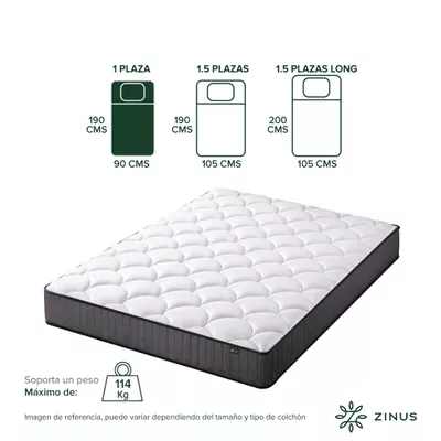 Imagen 2 del producto Colchón Zinus 1 Plaza 90x190x20cm Espuma y Resortes Pocket