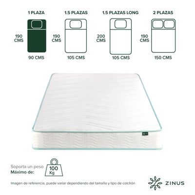 Imagen 2 del producto Colchón Zinus 1 Plaza Long  90x200x15cm de Resortes Bonell