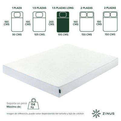Imagen 2 del producto Colchón Zinus 1.5 Plazas Long 105x200x15cm Espuma y Fresco