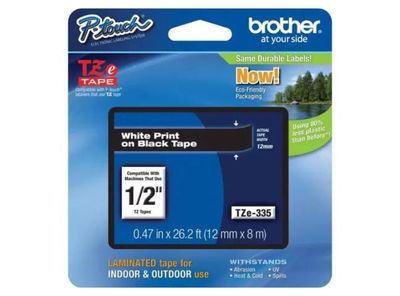 Cinta Rotuladora Blanco sobre Negro TZE-335 12mm