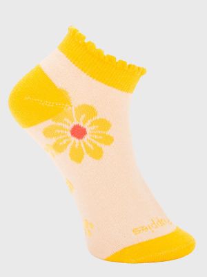 Calcetin Algodón Niña Flor Amarillo