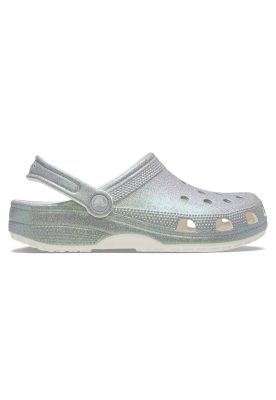 Zueco Crocs Mujer Classic Con Brillos Plateado