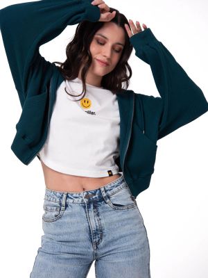 Imagen 2 del producto Polerón Mujer Waffle-Knit Cropped Verde Oscuro