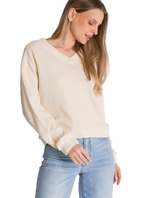 Imagen 2 del producto Polerón Cuello en V Mujer Oversize Waffle Blanco