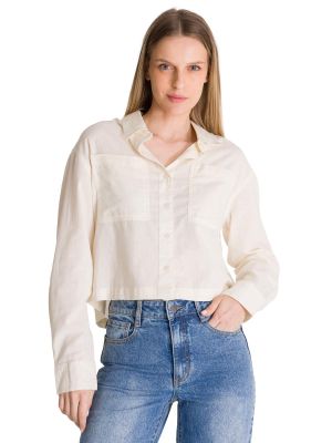 Camisa Manga Larga Mujer Lightweight Cropped Blanco