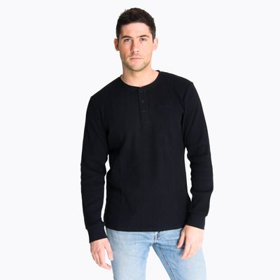 Polera Manga Larga Hombre Waffle Negro
