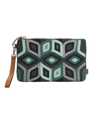 Cartera Algodon Org Mujer Beaded Zip Bag Azul