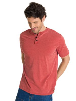 Polera Manga Corta Henley Hombre Burnout Rojo